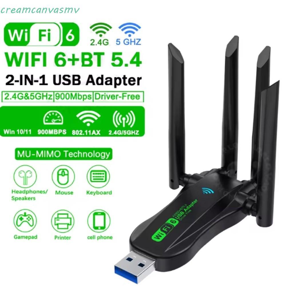 ROVER Dual Band WiFi6 อะแดปเตอร์ USB, 4 เสาอากาศ AX900 900Mbps WiFi Dongle, Plug Play Driver ฟรีบลูท