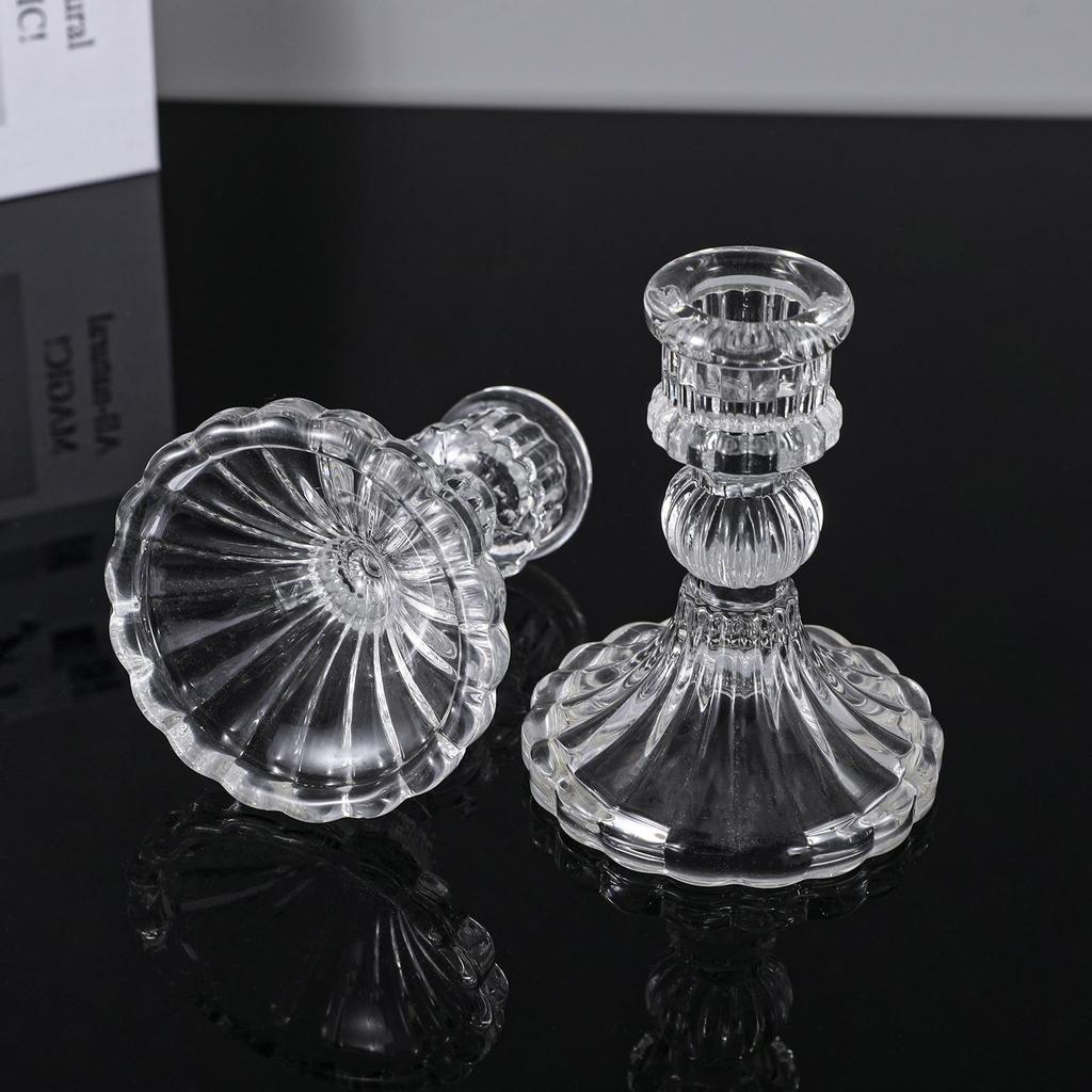 ที่วางเทียน  เชิงเทียนแก้ว เนื้อแก้วหนา แก้วเนื้อดี ใช้งานสะดวก Candlestick ตกแต่งวันหยุด