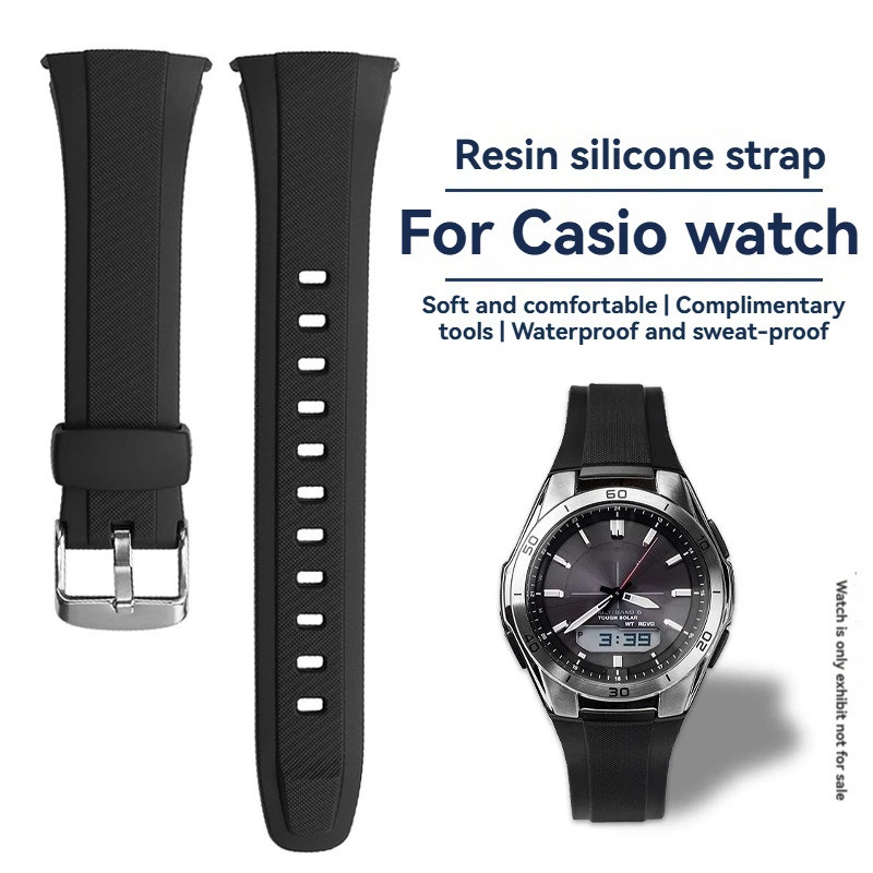 สําหรับ Casio WAVE CECTOR WVA-M640/M650/WVQ-M410 กันน้ําเรซิ่นซิลิโคนนาฬิกาสายคล้องสีดําอุปกรณ์เสริม