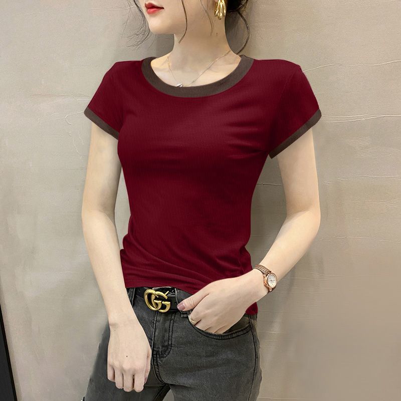 เสื้อยืดแขนสั้นผู้หญิง สไตล์ใหม่ปี 2024 แบบ Raglan รอบคอ ระบายอากาศได้ดี ดูอินเทรนด์ CTM1