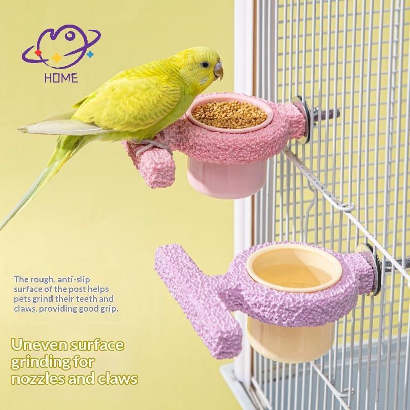 [mayhome] Parrot Station Pole Bird Feeding Box Claw Grinding Rodt Feeder Cage Accessories Bird Toy Resting Station Pole Bird Supplies {TH}