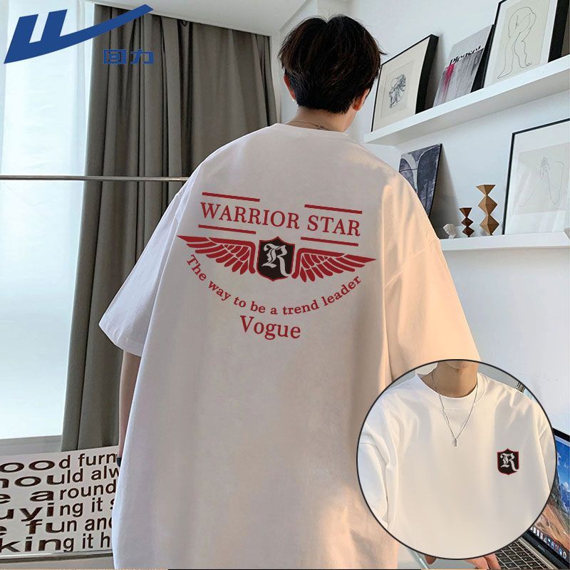 เกาหลีเกาหลี2026ดึงกลับฤดูร้อนผ้าฝ้ายหนักแขนสั้นเสื้อยืดผู้ชายอินเทรนด์High Street Insขนาดใหญ่รอบคอว