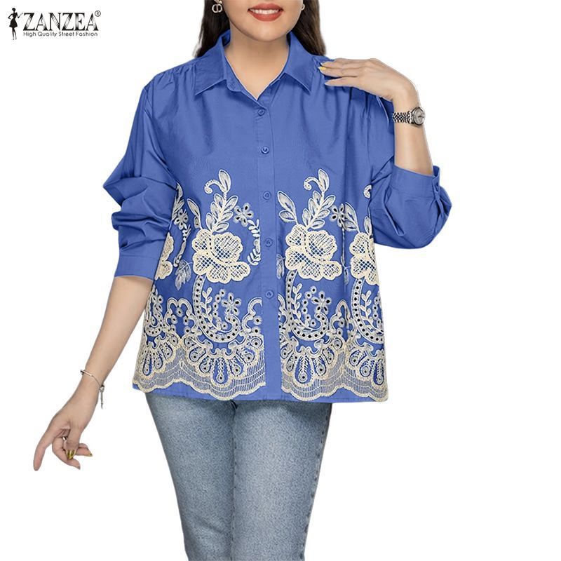 ZANZEA เสื้อแขนยาวพิมพ์ลายสีทึบ สไตล์เกาหลีสำหรับผู้หญิง สวมใส่ง่ายในวันสบายๆ — صورة 6