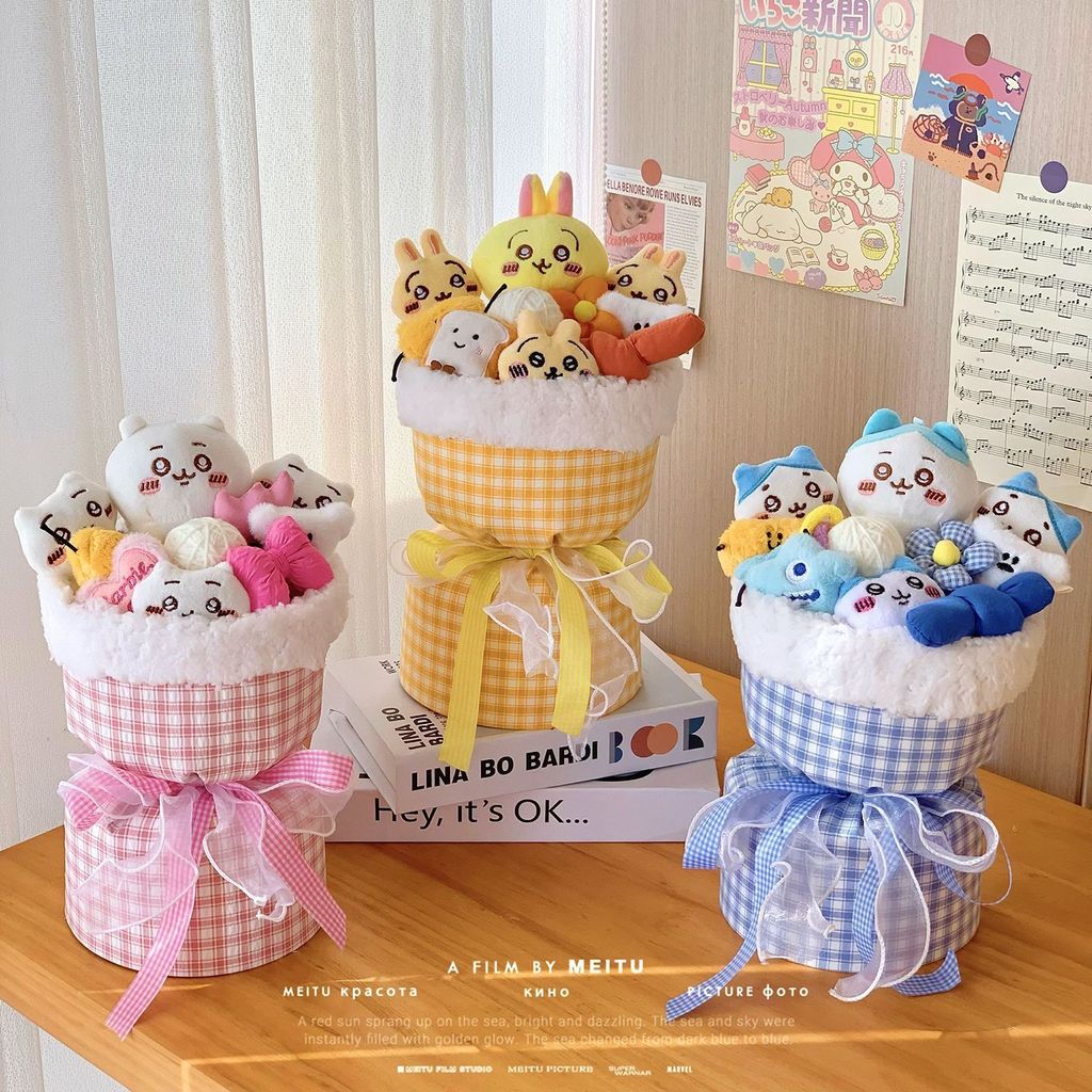 Chikawa Usagi Hachiware ตุ๊กตาตุ๊กตาช่อดอกไม้สําหรับเด็กแฟนและเพื่อนที่ดีที่สุดกล่องดอกไม้สร้างสรรค์