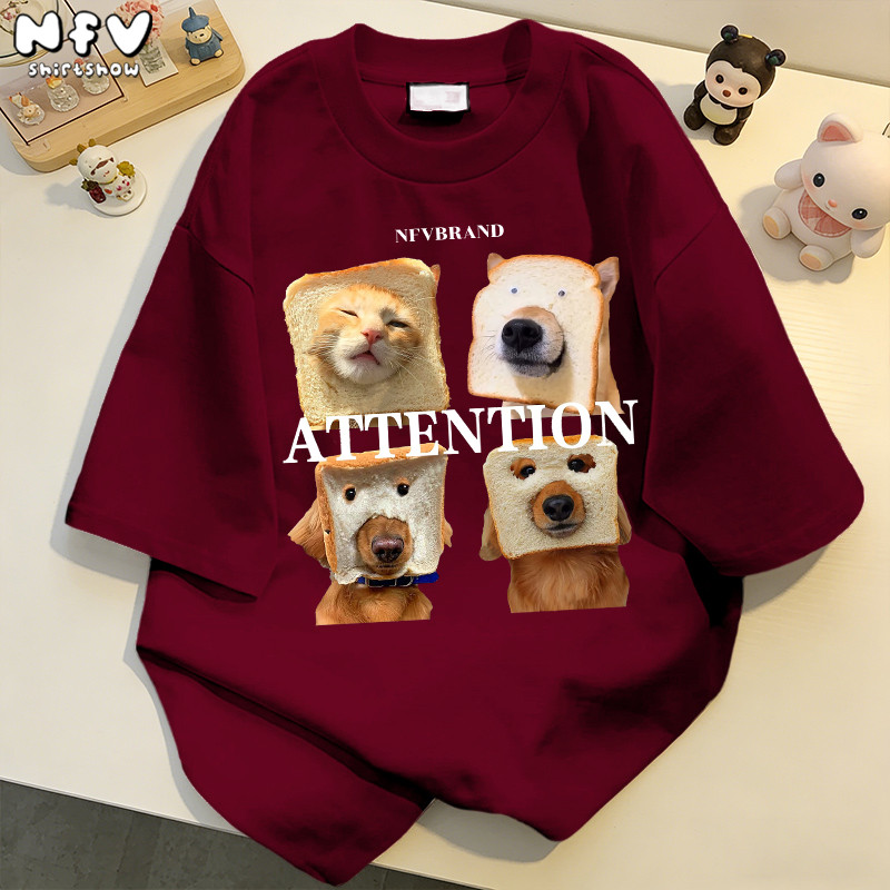 NFV ใหม่ล่าสุด✨ลายพิมพ์ลูกสุนัขขนมปัง เสื้อยืดแขนสั้นคอกลม ผ้าฝ้ายแท้ ทรงหลวม ใส่สบาย ฤดูร้อน YG374