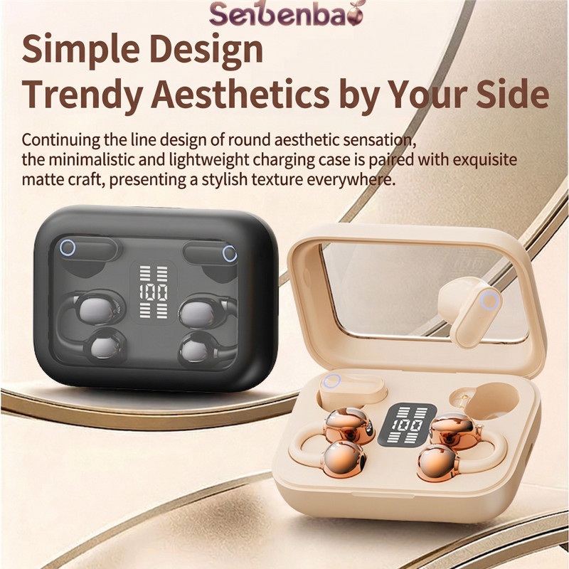 Senbenbao B47 หูฟังไร้สาย Clip-On Earbuds 4-in-1 – เสียงไฮไฟ, แบตเตอรี่ LED, IPX5, ENC, BT6.0,ชุบด้วยไฟฟ้า ราคาถูก Shopee Lazada