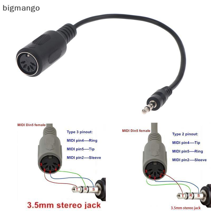 [bigmango] MIDI DIN 5 Pin ถึง 3.5 มม.TRS อะแดปเตอร์ Stable Audio Transmission Noise Shielded สําหรับการเชื่อมต่อเปียโนดิจิตอลสต็อกใหม่