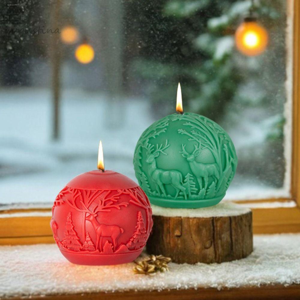 AUGUSTINA Christmas Ball Mold, 3D Elk Aromatherapy Candle Mold, การ์ตูน Non-stick Handmade Christmas