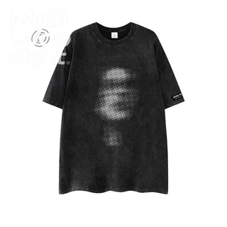 （จัดส่งตลอด 24 ชั่วโมง）HY เสื้อยืดฟอก oversize ผ้าฝ้าย100% โอเวอร์ไซซ์ สีดําเข้ม เรโทร เสื้อฟอกวินเทจ#T1685