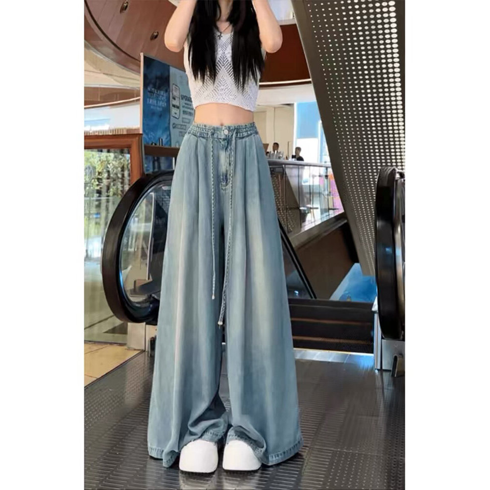กางเกงยีนส์ผ้าไหมน้ำแข็งทรงหลวมเอวสูง เหมาะสำหรับฤดูร้อนและไซส์ใหญ่