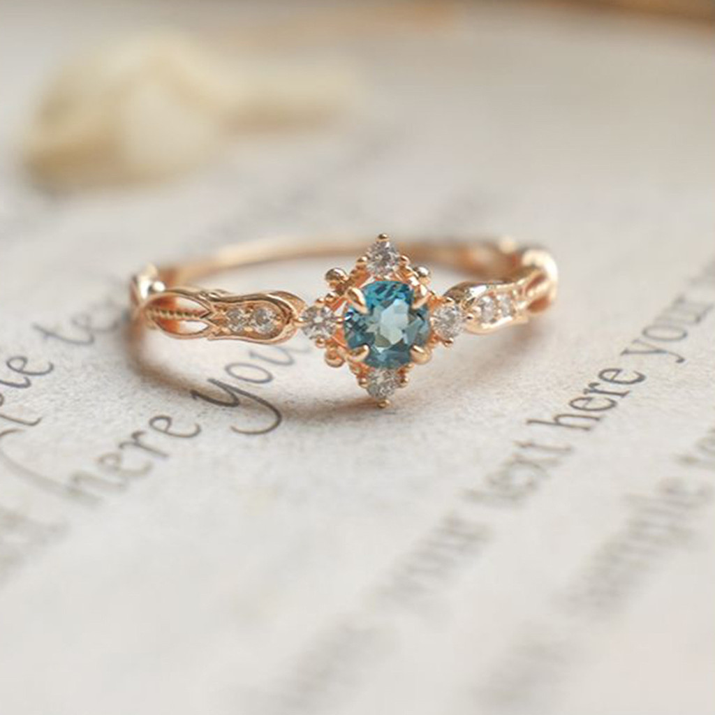 Blue luxury inlaid bell pendant vintage-style fresh niche gemstone ring xinpin Lightweight Women's F
