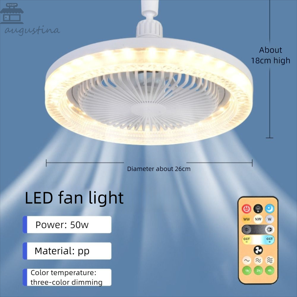 AUGUSTINA ไฟพัดลม LED, E27 สกรู 2-in-1 โคมไฟพัดลมเพดาน, ความคิดสร้างสรรค์หมุนได้เงียบสมาร์ทคริสตัลพัดลมแสงศึกษา