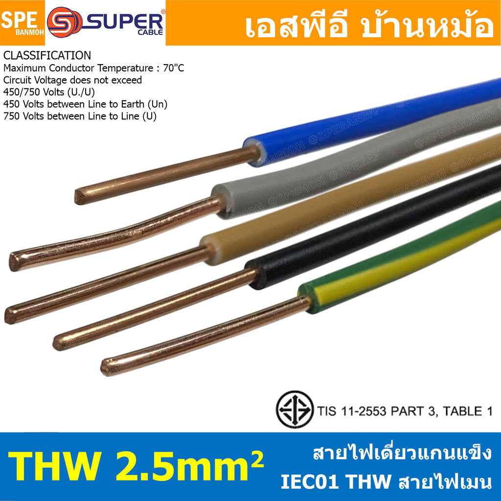 [ 1 เมตร ] S-SUPER THW 1.0 1.5 2.5 4.0 6.0 SQ.MM สายไฟเดี่ยว สายเต็ม THW IEC05 300/500 IEC01 450/750 TIS แกนแข็ง 6mm ...