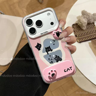 IMD Hard เคส for VIVO V70 V60 V50 V40 Lite V40E V30E V29E V27E S1 V30 Pro V29 V27 V25 5G V25E V23E V23 V20 V21E 4G Y200 Y100 X100 X90S X90 X80 Y78 Y27 Y36 S12 Korean-style Cartoon Cute Pink 3D Cat Paw Heart Makeup Mirror Stand Phone Case YKC 119