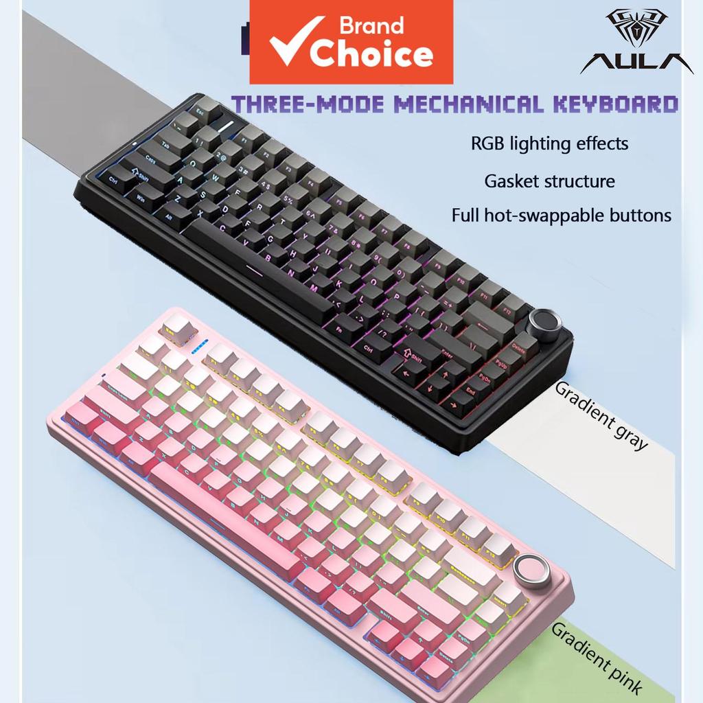  คีย์บอร์ดกลไกสําหรับเล่นเกม AULA F75 ไร้สาย ดีไซน์ 75% พร้อมไฟ RGB ปรับแต่งได้ เมาท์แบบ Gasket แกะสลักด้านข้าง คีย์แคป PBT ไล่เฉดสี 80 ปุ่ม