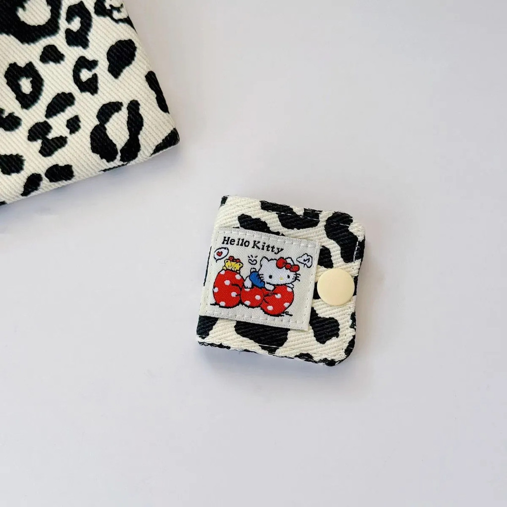 น่ารัก KT เสือดาวพิมพ์ Denim Art Data Cable Storage คลิป Hand-Made Katie สายชาร์จกระเป๋าเก็บแปรง 26.