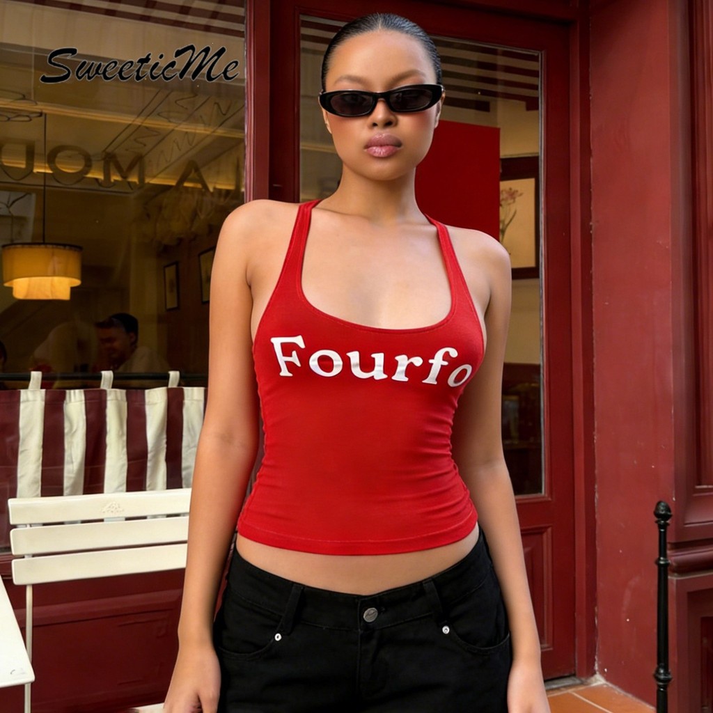 SweeticMe เสื้อสตรี 2026 ตัวอักษรแฟชั่นใหม่พิมพ์ Casual Street Camisole — صورة 2