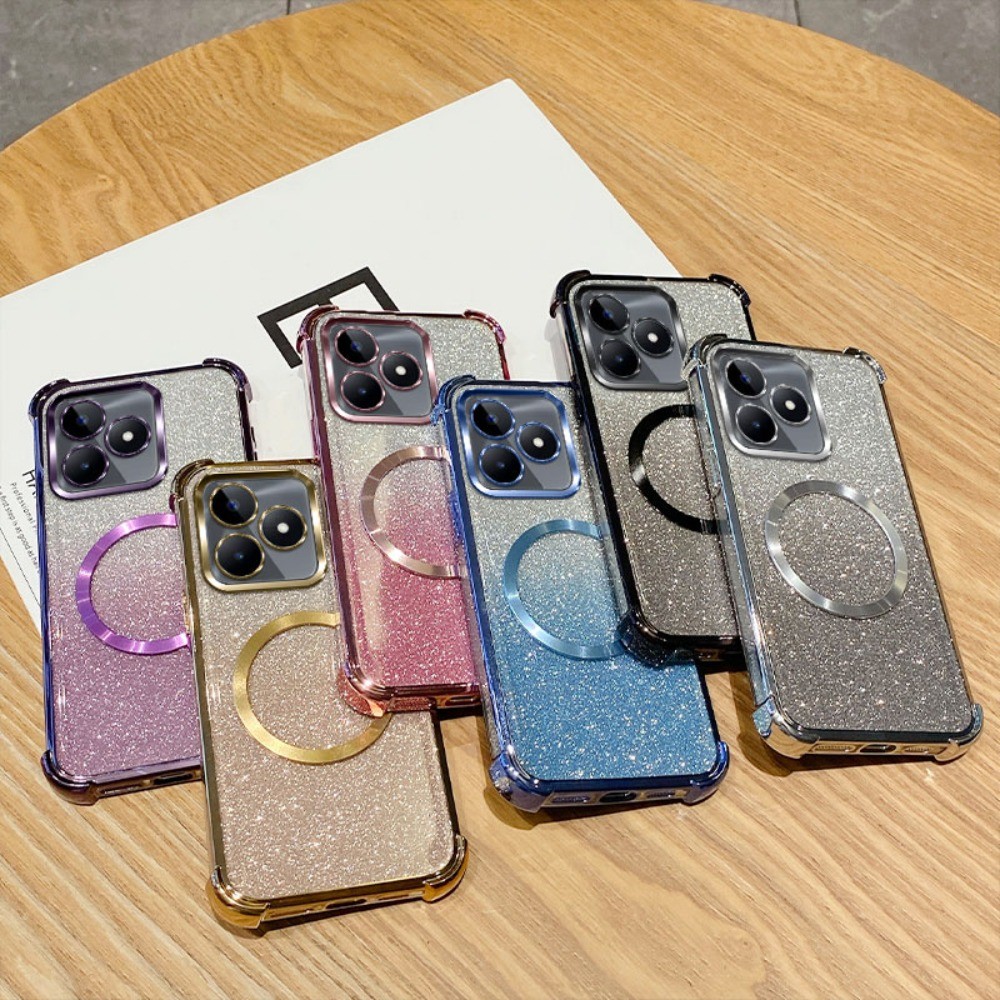 Glitterชุบแหวนแม่เหล็กสําหรับRealme V13 Q3 Q3i 9 Pro + V11 Q2 V5 Narzo 30 Pro C75 C75X 14X C71 หมายเ