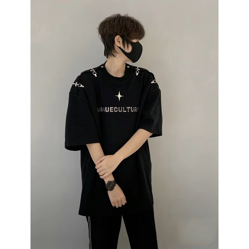 High Street Street Wear Short Sleeves Mens Metal Design 5 จุดแขน