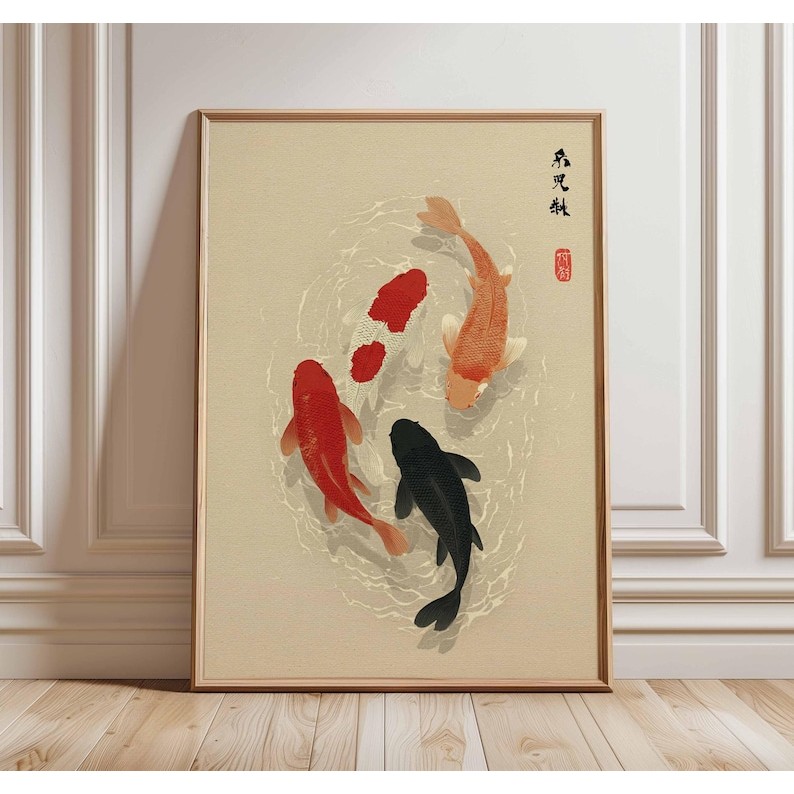 โปสเตอร์ปลาคราฟญี่ปุ่น Minimalist Japandi Zen ภาพวาดผ้าใบ Retro Wall รูปภาพ