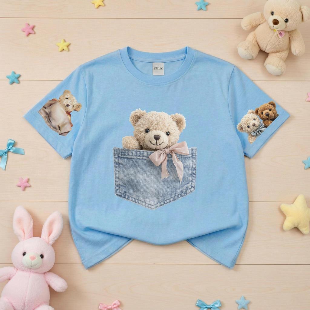 เสื้อยืด เด็กชาย เด็กหญิง แขนสั้น ลายน้องหมีสุดฮิต ผ้าคอตตอน ราคา ถูกที่สุด ดีลบีเคเค แกลเลอรีภาพที่ 2