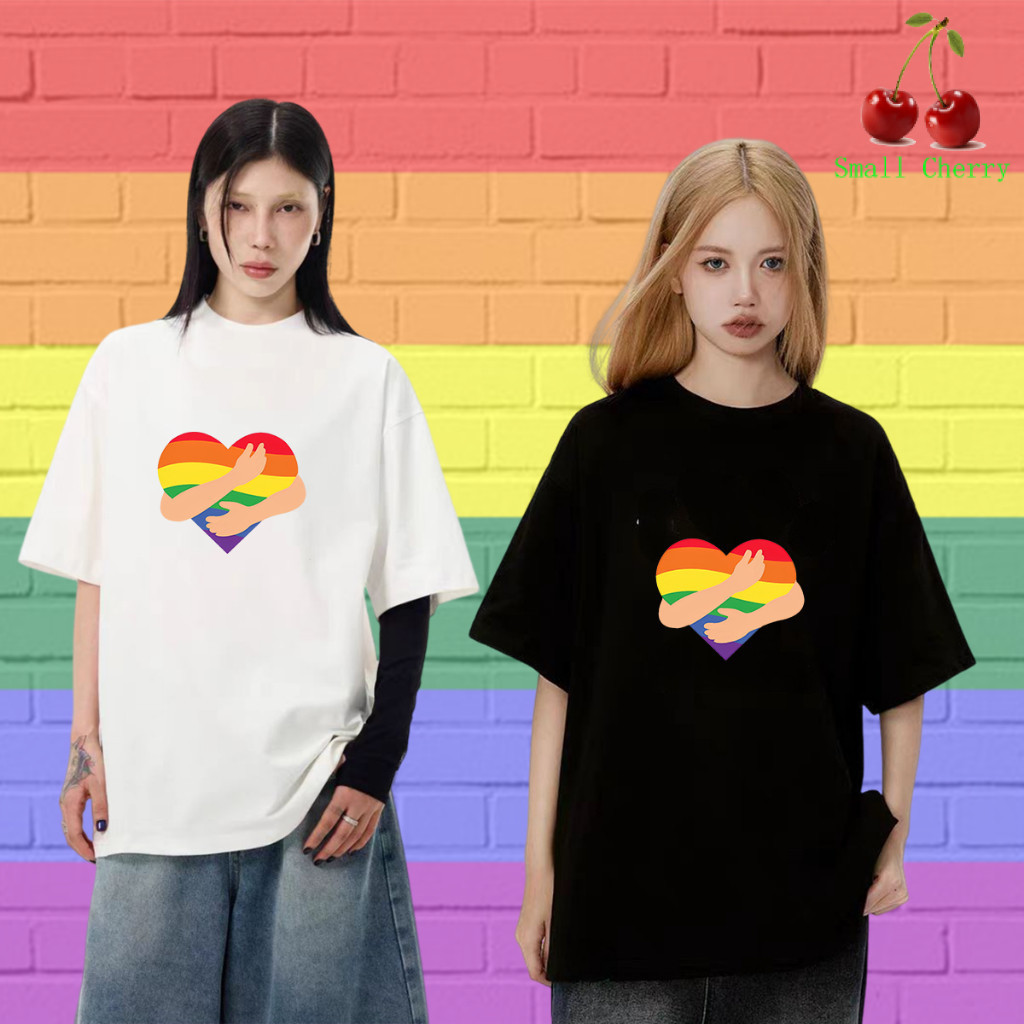 🔥เสื้อเฮีย🔥Pride Month Gay Lesbian Rainbow เสื้อยืด #004 Pride Month Rainbow ลายพิมพ์เสื้อคอกลมแบบแฟ