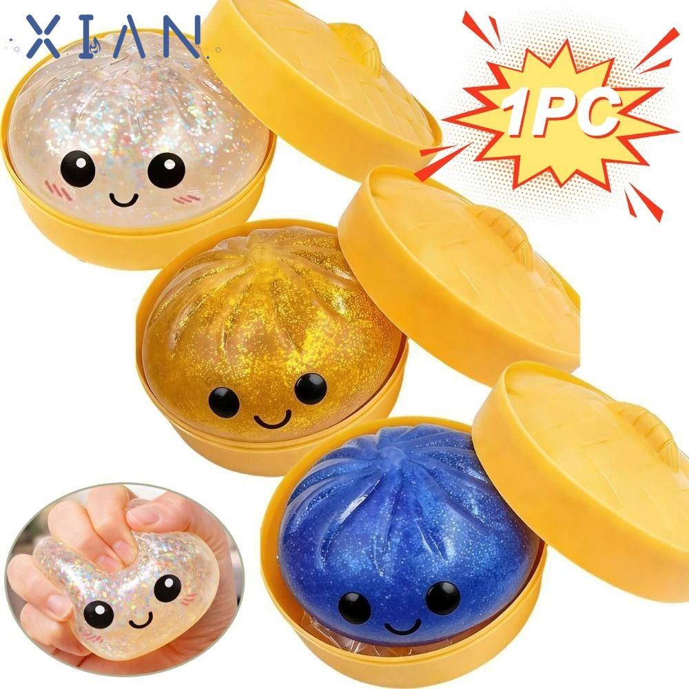 XIANEN Dumplings Box Squishy Toy, Soft Slow Resilience นึ่งยัดไส้ Bun Squishy Pinch Le, ของขวัญพร้อม Steamer Fidget Glitter Squishy ของเล่นบรรเทาความเครียดความวิตกกังวล