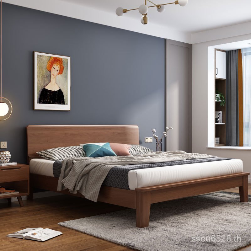 เตียงประหยัด Simple Nordic เตียง 1.2 Apartment 1.8m เตียงไม้ 1.5m Hotel Master เตียงคู่ Modern B & B
