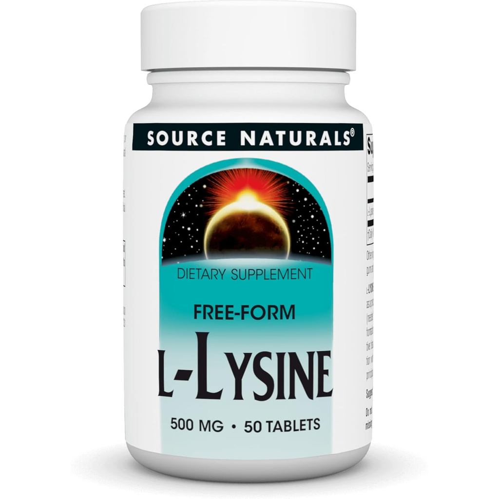 แหล่งธรรมชาติ L-Lysine Free Form -อาหารเสริมกรดอะมิโนรองรับการก่อตัวและคอลลาเจน* - 500 มก.- 50 เม็ด