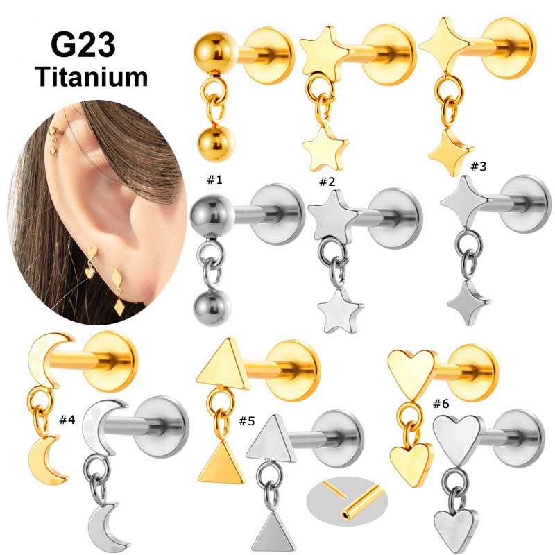 Threadless Hypoallergenic G23 Titanium Ear Stud สำหรับเจาะหู Helix/Lobe/Pinna ขนาด 16 Gauge