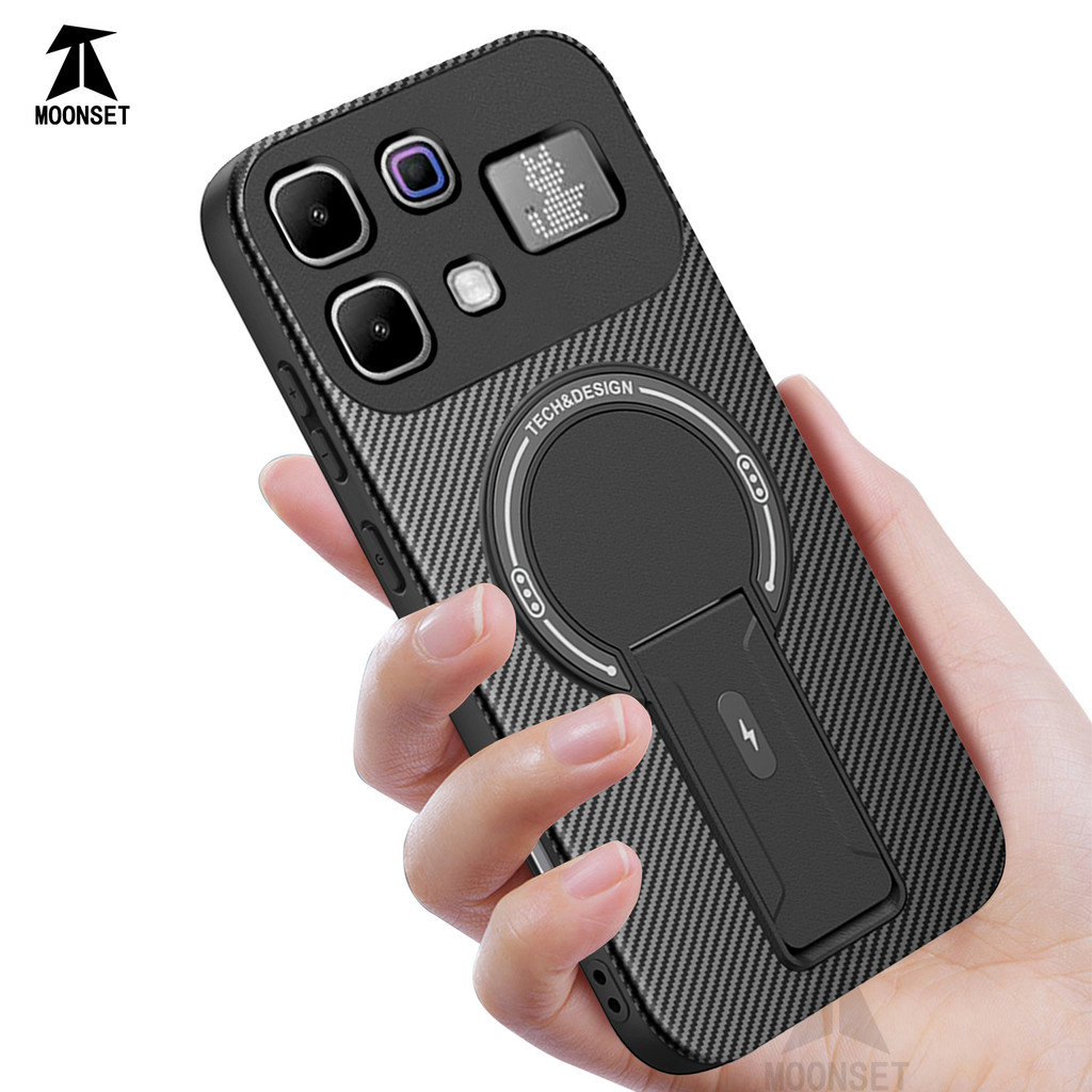 สําหรับ infinix Note 60 Pro 5G กรณีคาร์บอนไฟเบอร์เนื้อแม่เหล็ก Hard Back พร้อม Kickstand Soft TPU Edge กันกระแทก Slim บางฝาครอบ