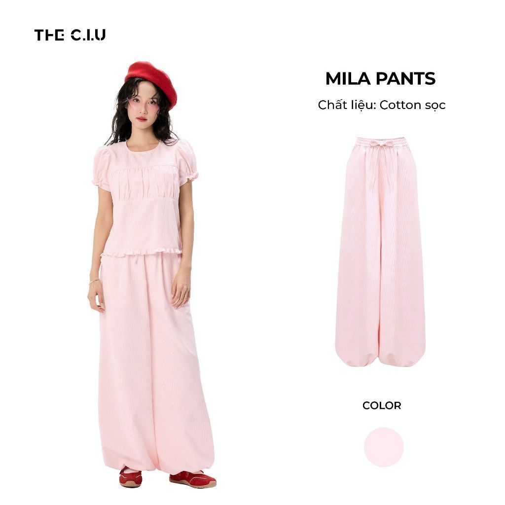กางเกงหลวมเอวสูงของผู้หญิง THE CU กางเกงผู้หญิงพื้นฐานหลวมสบาย – Mila Pants - MN11