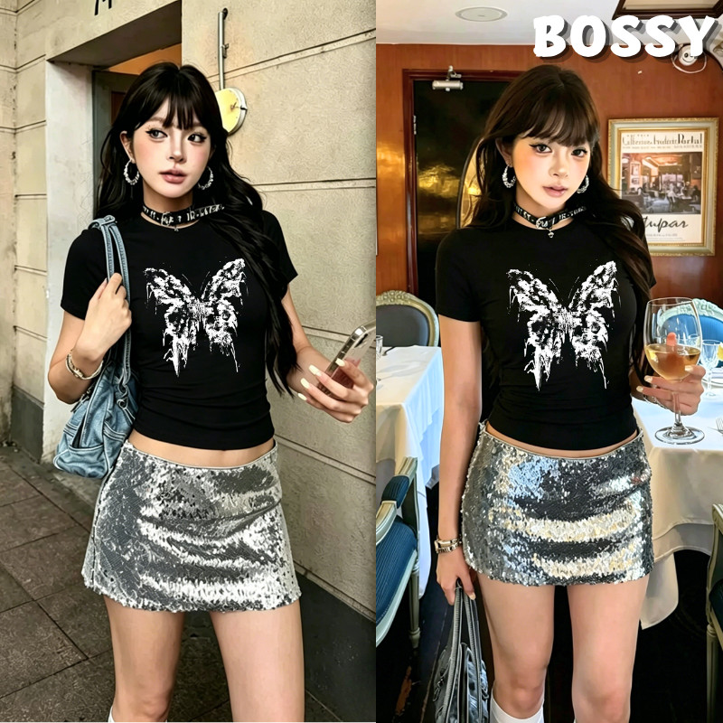 BOSSY รุ่นใหม่ ทีชียืดมาก ตัวแปร่ง ทันสมัย ทีชี ผ้าเบาและสบาย ทีชีรุ่นใหม่ลายตัว ผ้าฝ้าย100%#E+2452