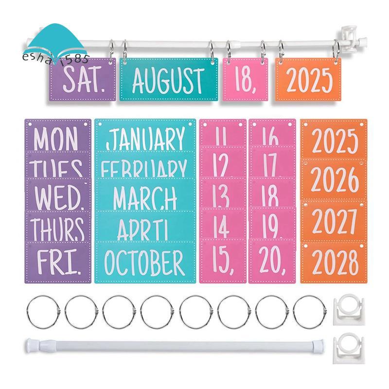 Eshai585Rainbow Flip Calendar Bulletin Board Set with Adjustable Calendar Holder 54 การ์ดวันที่รวม