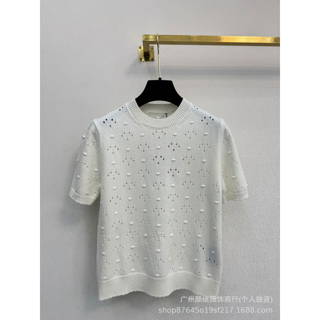 6I1B M1U MM 26Spring and summer new style, hollow-out design, round-neck knitted short-sleeve, elega