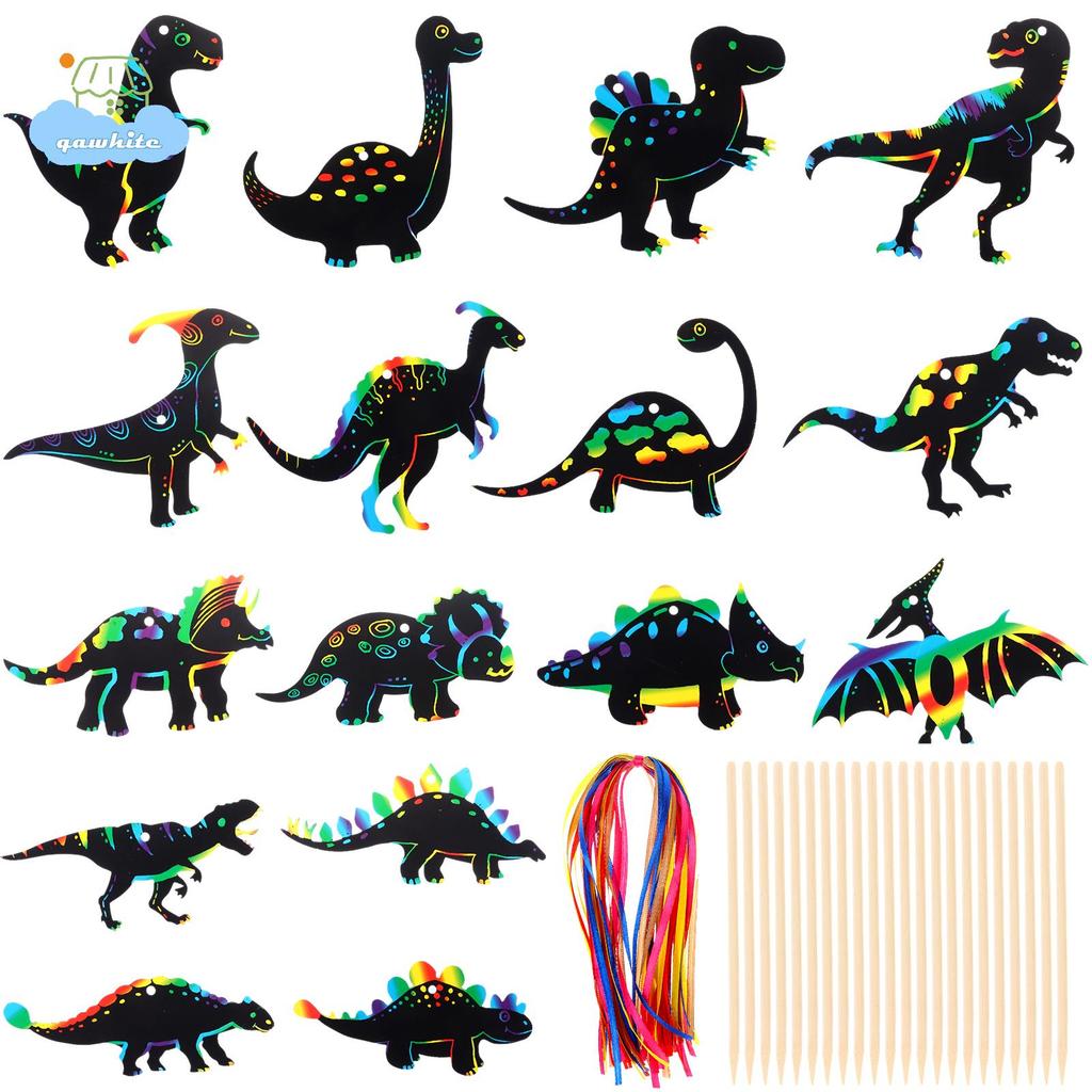 [LI] 64 ชิ้นไดโนเสาร์ Theme Scratch การ์ด Rainbow Scratch กระดาษไดโนเสาร์หัตถกรรม Art Card ไดโนเสาร์