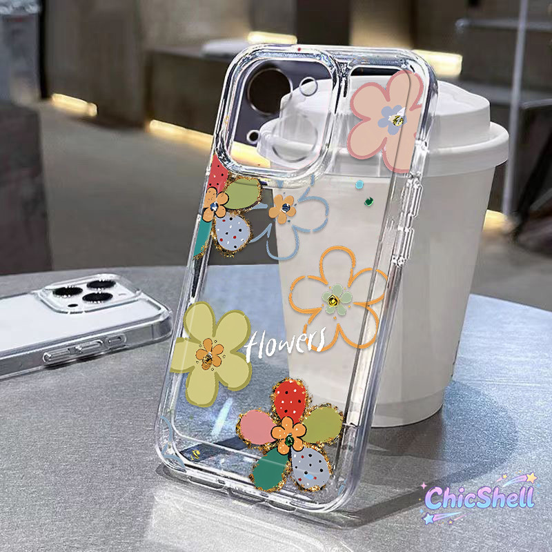 เคสไอโฟน ดอกไม้กราฟฟิตี้หลากสีสัน เคสใส กันกล้อง cho iPhone 11 12 13 14 15 16 ProMax X XR XS Max 7 8Plus-CL