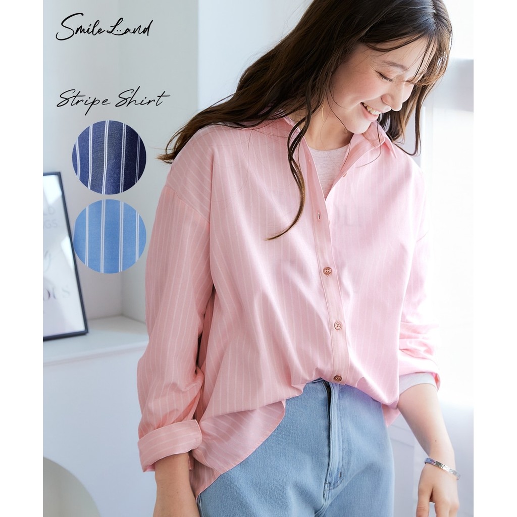 Direct from Japan Nissen_ เสื้อเชิ้ตลายทางไซส์ใหญ่ ทรงหลวมโอเวอร์ไซส์ สไตล์ญี่ปุ่น พลัสไซส์ ใส่สบาย พรางหุ่น เสื้อคลุม มิกซ์แอนด์แมทช์ง่าย สำหรับสาวอวบ
