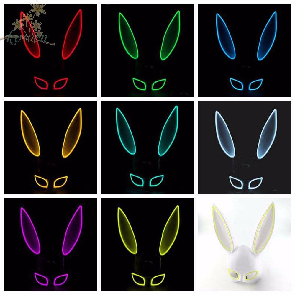 KOWEN หน้ากากปาร์ตี้ Props Masquerade Party คอสเพลย์พลาสติก Kitsune Bunny Mask Multicolor Led Light 