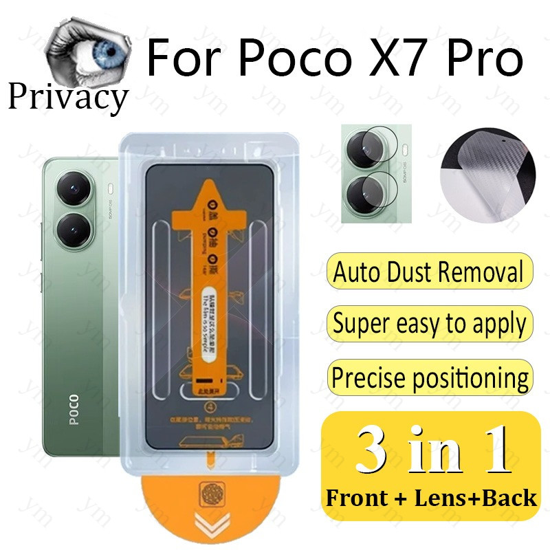 3 In 1 ฟิล์ม ฟิล์มกระจก Poco X7 Pro Anti-Spy ความเป็นส่วนตัวคลิกเดียวกระจกนิรภัยป้องกันหน้าจอ Anti-p