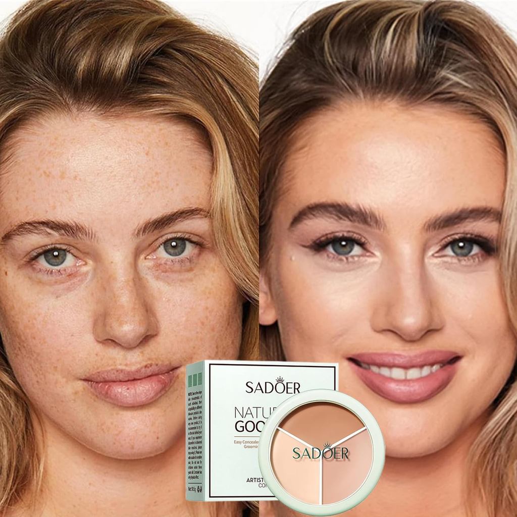 Sadoer Artistic คอนซีลเลอร์สามสี, Sadoer Tri Color คอนซีลเลอร์ Palette กันน้ํา Tri สีคอนซีลเลอร์ Fou