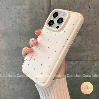 เคสหนังลายจุดสีรุ้ง สีครีม/ชมพู ดูแพง กันกระแทก สำหรับ iPhone 15 Pro Max 16 13 12 17 Air 11 X/Xr/Xs/Xs Max 14 7 8 Plus