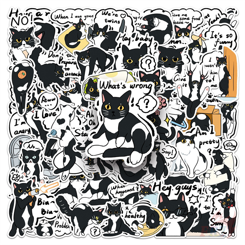 ❉ Q Funny Cow Cats Self-talking Stickers ❉ 50 ชิ้น/เซ็ตกันน้ํา DIY Fashion Decals สติ๊กเกอร์ Doodle