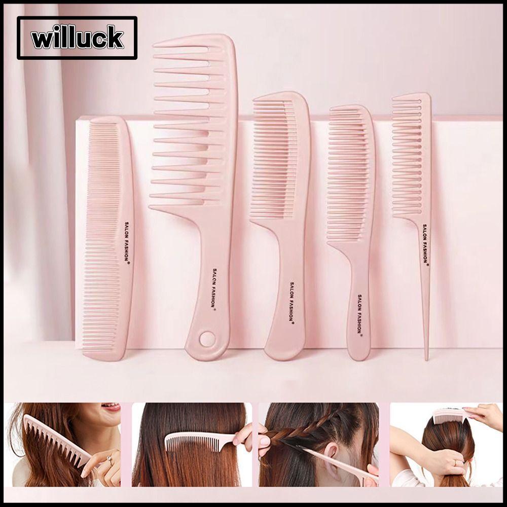 WILLUCK หวีหางม้า, การดูแลฟันหนาแน่นสําหรับหวีผมหยิก, ร้านทําผมเครื่องมือจัดแต่งทรงผม Durabl Pink Thicken