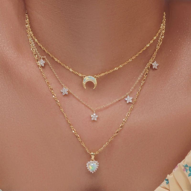 เครื่องประดับ แฟชั่น Love Moon สร้อยคอคริสตัลคนดังหลายชั้น AA420.