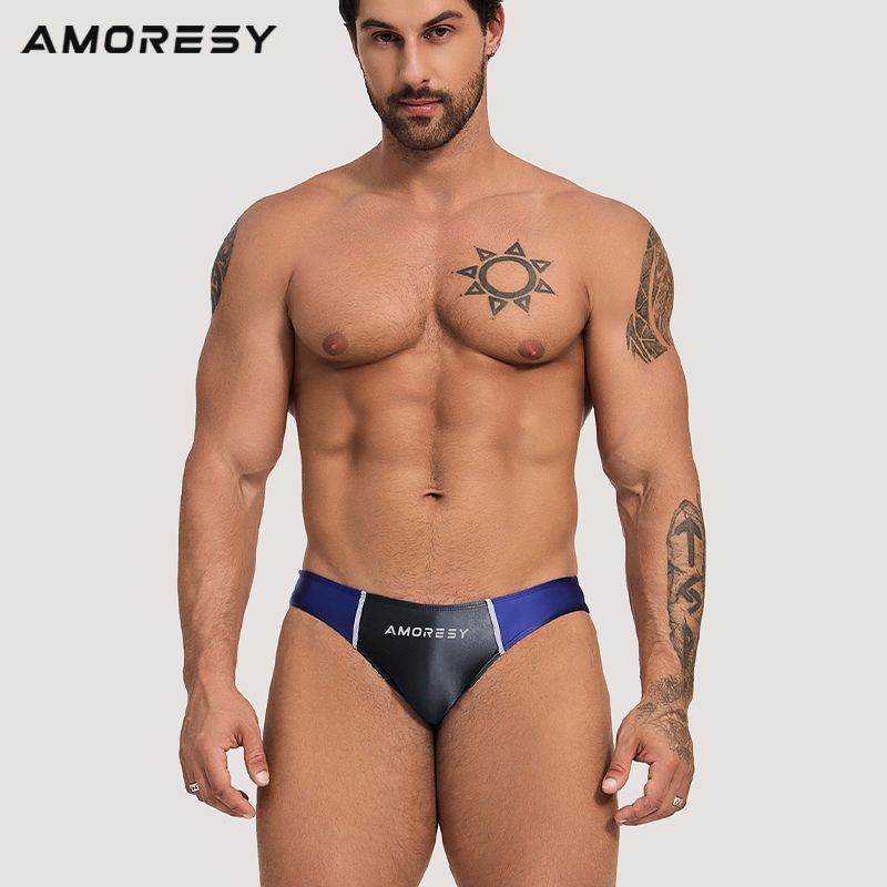 AMORESY Oceanus Series Low-Waist Glossy Spandex Breathable Slim-fit กีฬาผ้าไหมน้ําแข็งสี-Blocking Br