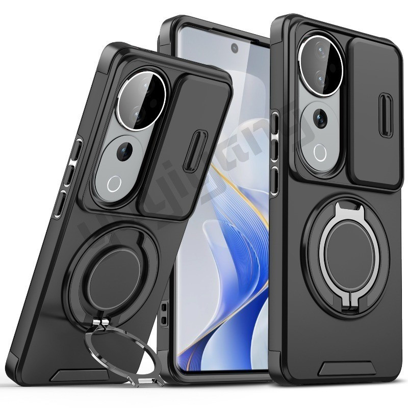 สําหรับ Vivo V60 V50 V40 Lite V40 Pro Y200 สไลด์กล้องเลนส์แหวนขาตั้งแม่เหล็กโทรศัพท์กรณี Kickstand เกราะกันกระแทกซิลิโคนแข็ง