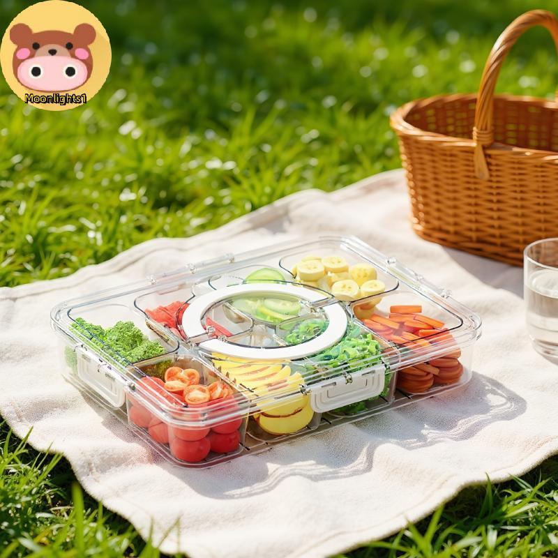 Moonlights1 แบ่งแผ่นพร้อมฝาปิดกล่องเก็บอาหารกล่องขนม 8 ตารางกล่องขนมกล่องเก็บผลไม้สําหรับตู้เย็นขนมข