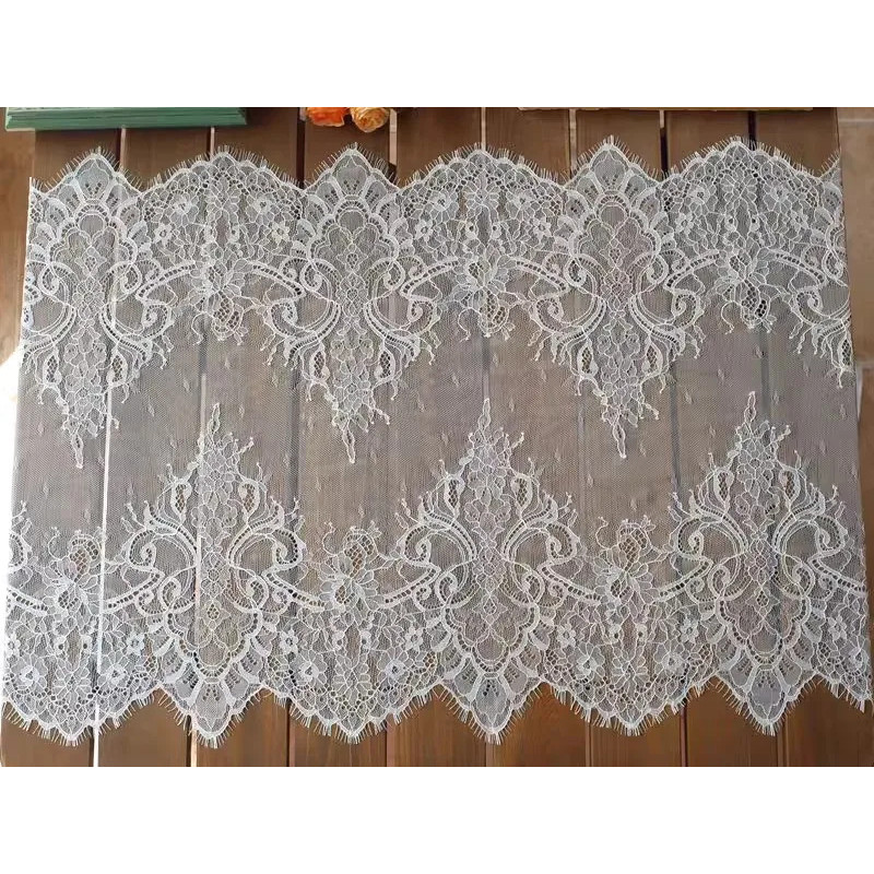 (3meters/lot) 42cm White Black eyelash lace fabric Voile Lace Trim Embroidered Wedding Dress Fabric