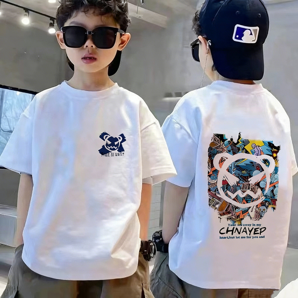 （พร้อมส่งจากกทม มาถึงใน 2วัน）เสื้อผ้าเด็ก เสื้อยืดเด็ก ผ้าฝ้ายแท้ แขนสั้น การ์ตูนหล่อ สบาย พิมพ์เสื้อเด็กผู้ชาย T-shirt